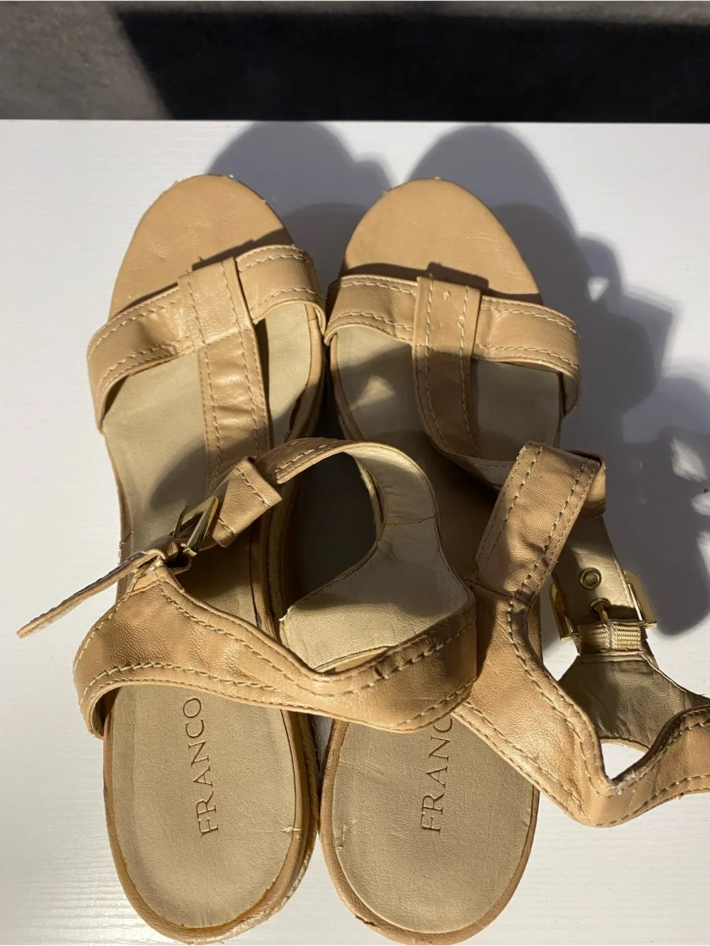 Franco Sarto Women's Wedge Sandals Size 10M Beige Tan Strappy Espadrille Flaws